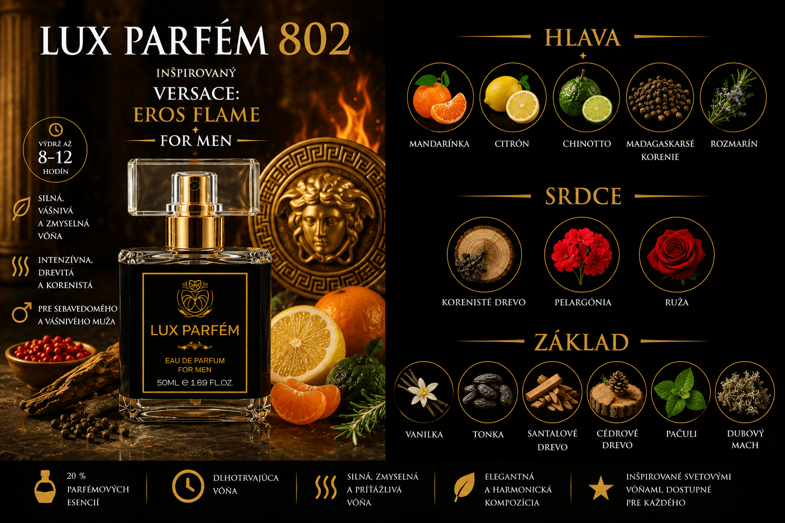 Lux Parfém 802 – Inšpirovaný Versace: Eros Flame